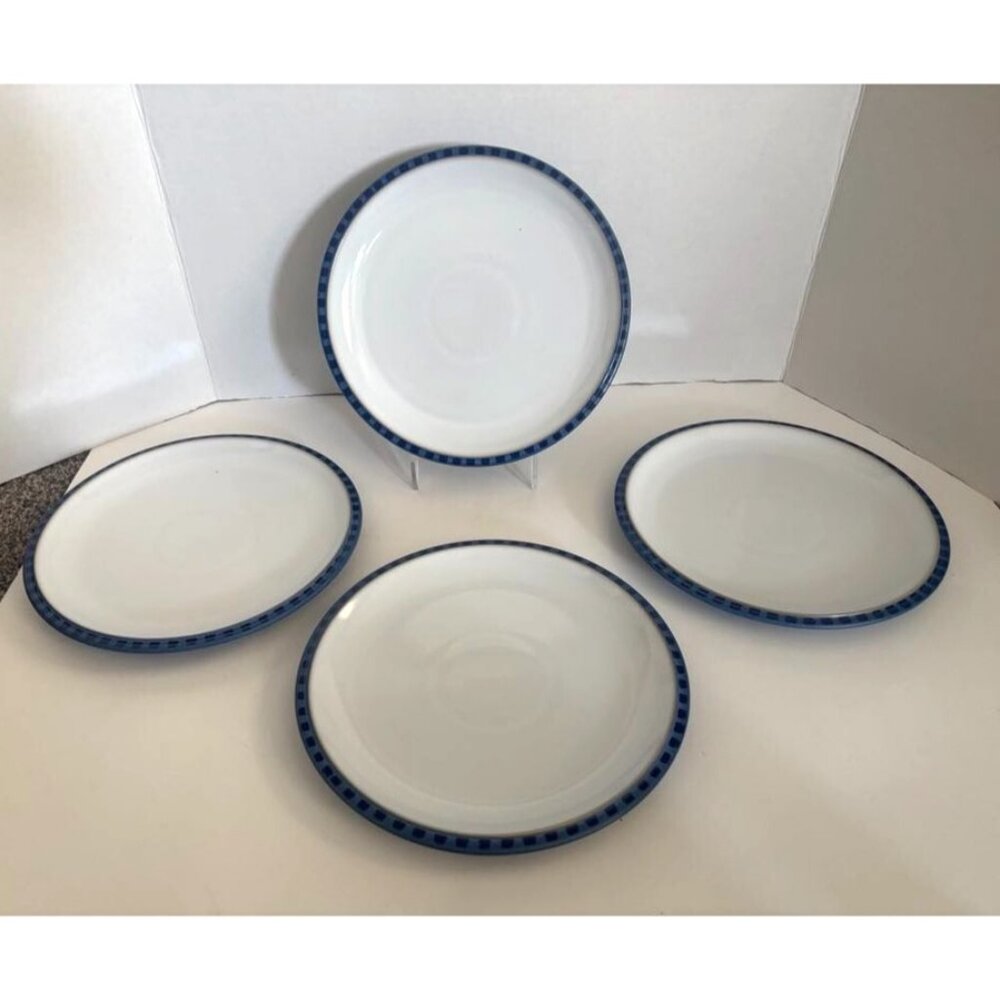 DENBY Reflex Luncheon/Salad Plates White on Blue 9” England Set of 4 Plates